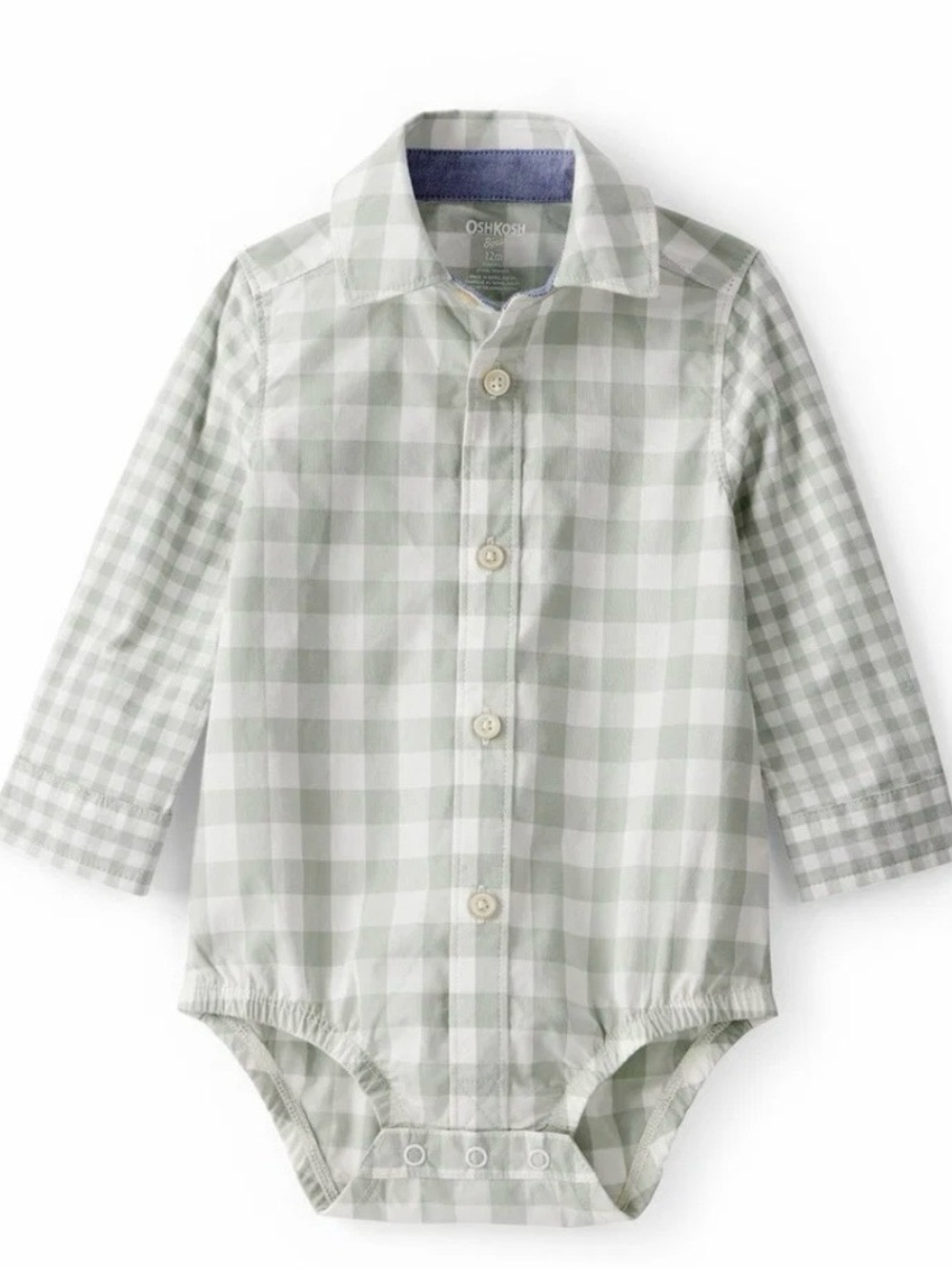 OshKosh B'gosh Green Gingham Button-Front Bodysuit Shirt